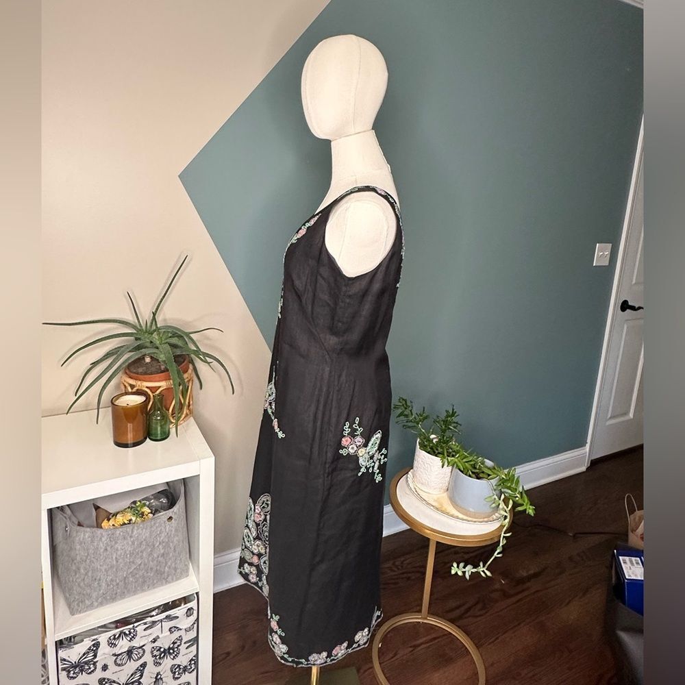 Vintage Y2K Midi Floral Beaded Black Autumn Wedding Guest Homecoming Dress Sz 8 - Picture 3 of 13